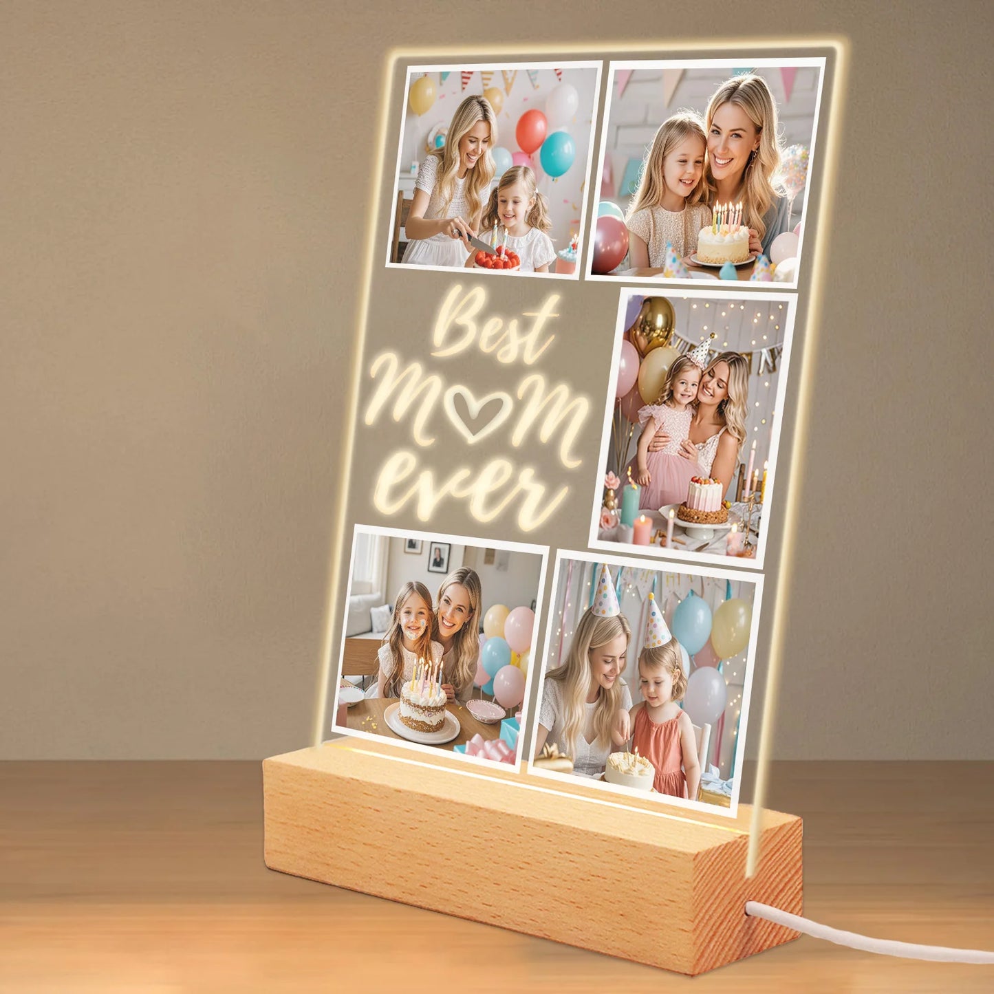 Personalized Acrylic Photo Night Light for Mom — Custom LED Frame