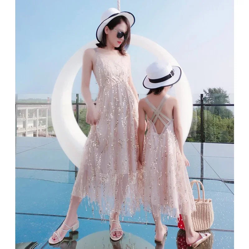 The Same Dresses Party for Mom and Baby Girls Matching Vacation Outfits Mother and Daughter Beach Clothes Women Summer Dress