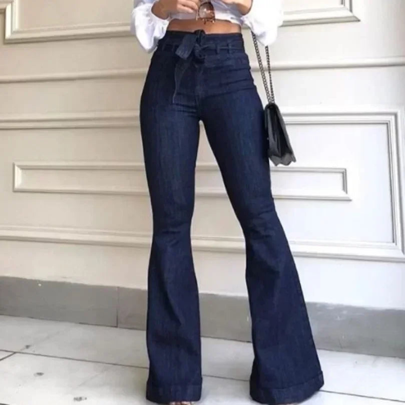 Women's High Waist Flare Jeans — Slim Fit Streetwear Denim Pants