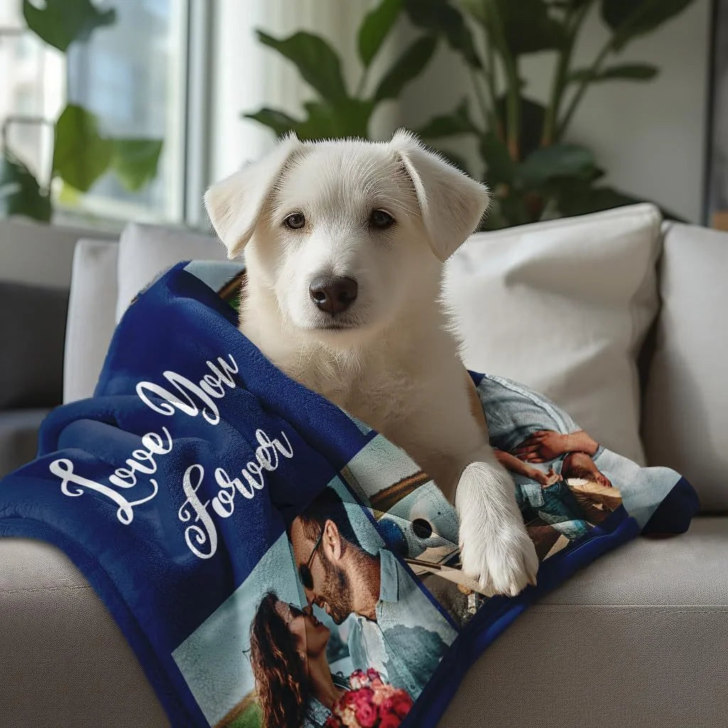 Customised fleece blankets with five photos, suitable for sofas, beds, families, friends, fathers, mothers, couples, and gifts.