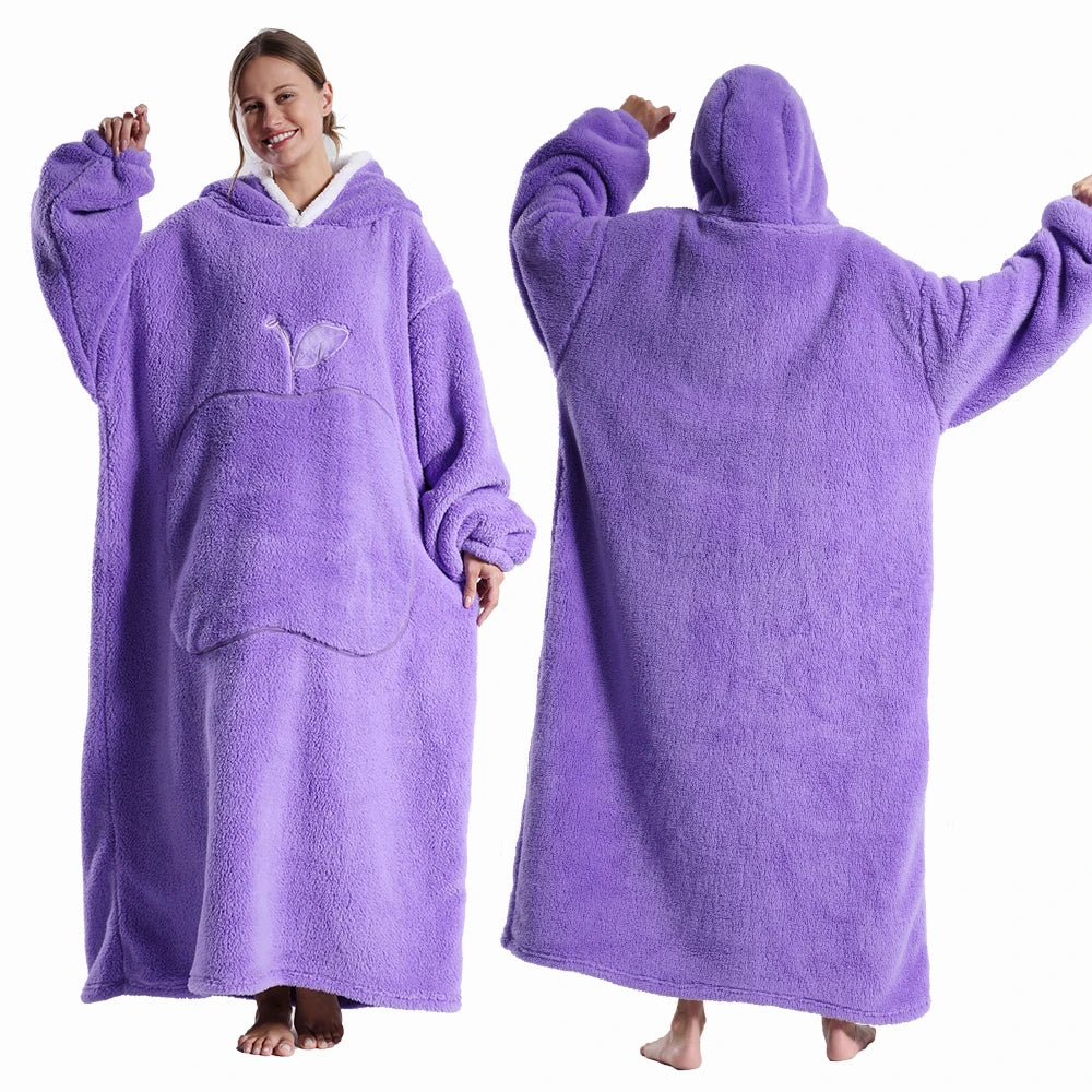 Extra-Long Plush Wearable Blanket Hoodie