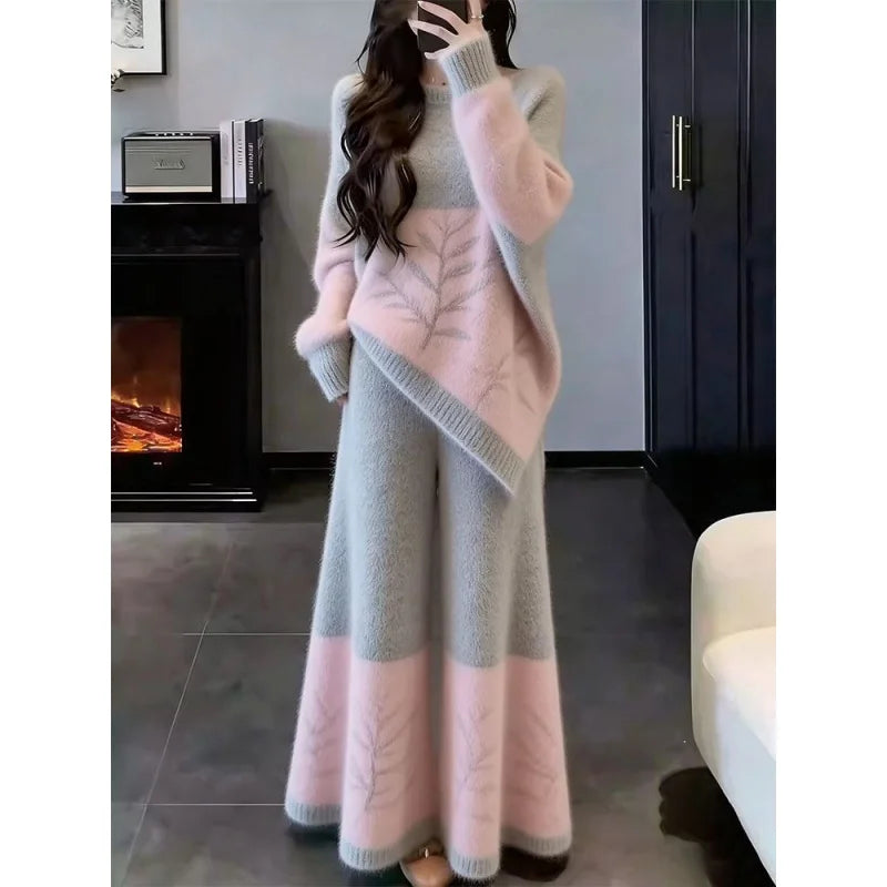 Elegant Soft Style Knit Sweater Skirt Set Women's Fashion Slimming High Waist A-Line Dress Casual Warm Long Sleeve round Neck