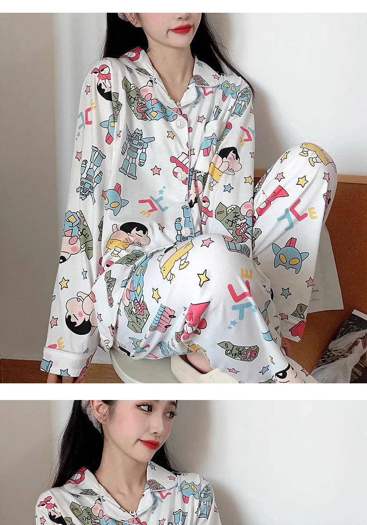 Cute Crayon Shin-Chan Pajamas Two-Piece Set — Women's Cartoon Loungewear