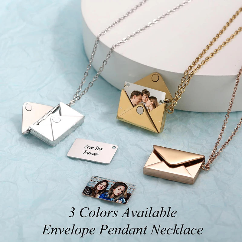 Personalized Photo & Text Envelope Locket Necklace