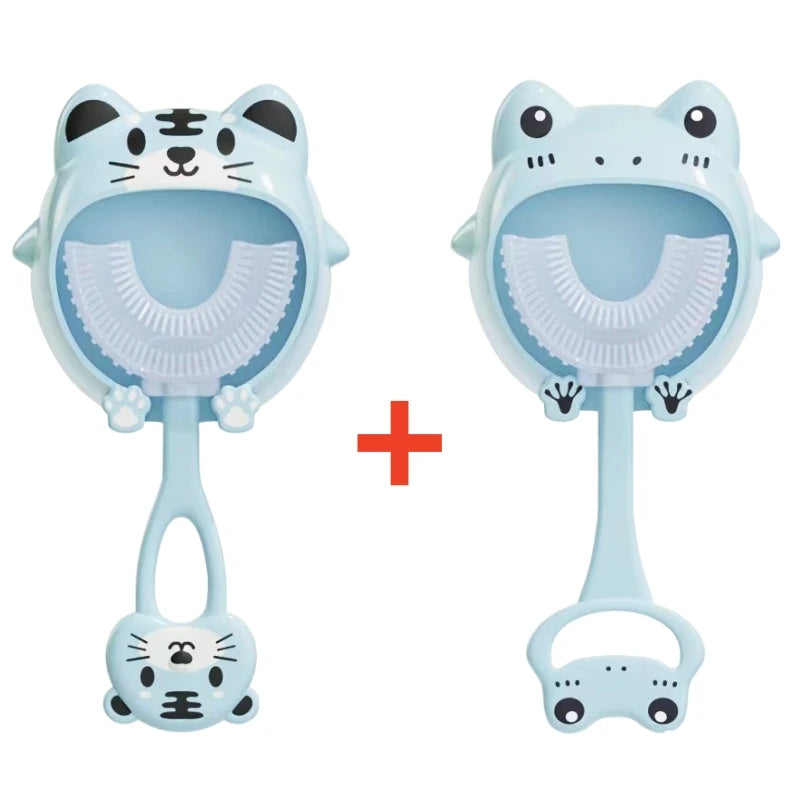 Kids U-Shaped Silicone Toothbrush — 360° Cartoon Design for Ages 1–12