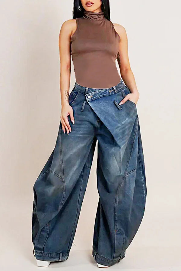 Women's Vintage Wide Leg Denim Jeans — Punk Streetwear Distressed