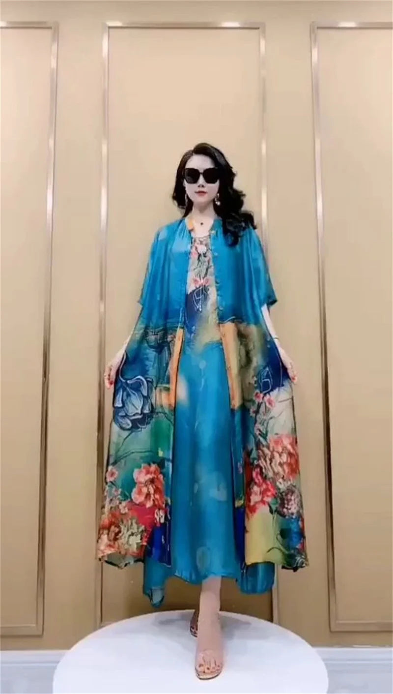 Elegant Printed Chiffon Dress Two-Piece Set