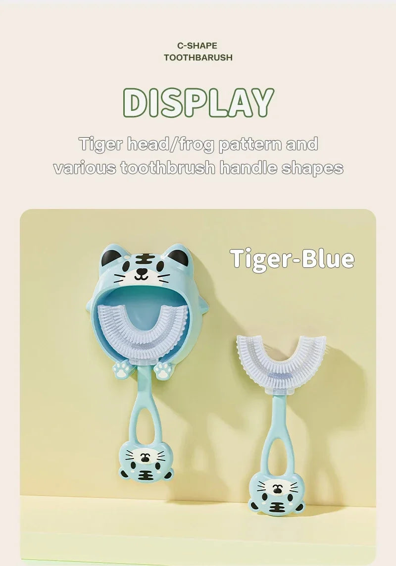 Kids U-Shaped Silicone Toothbrush — 360° Cartoon Design for Ages 1–12