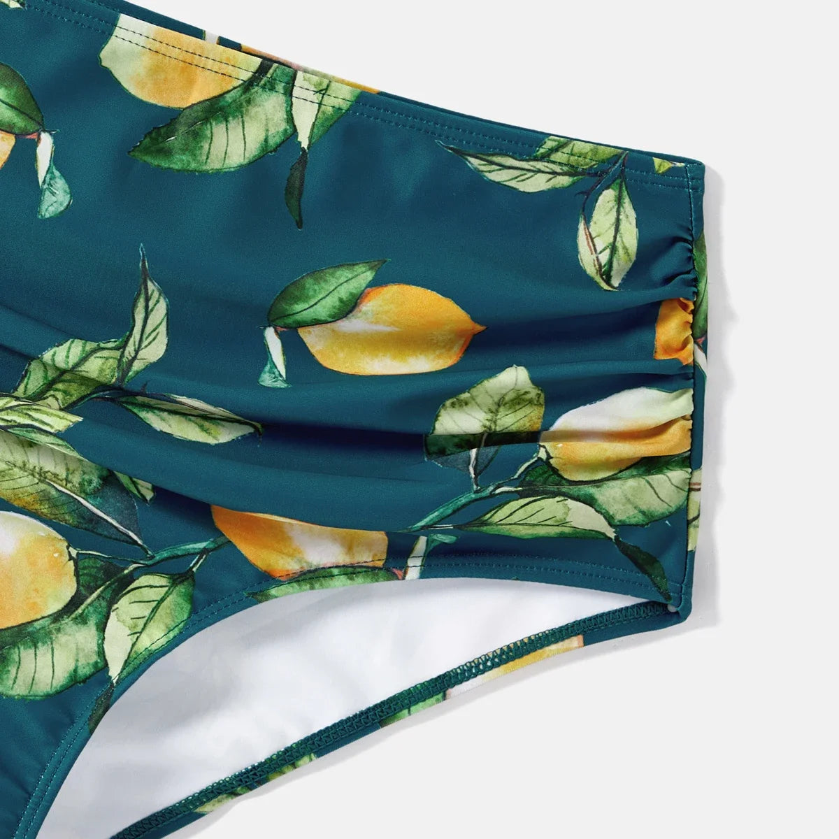 Family Matching Lemon Print Halter Swimsuit Set — Two-Piece & Swim Trunks