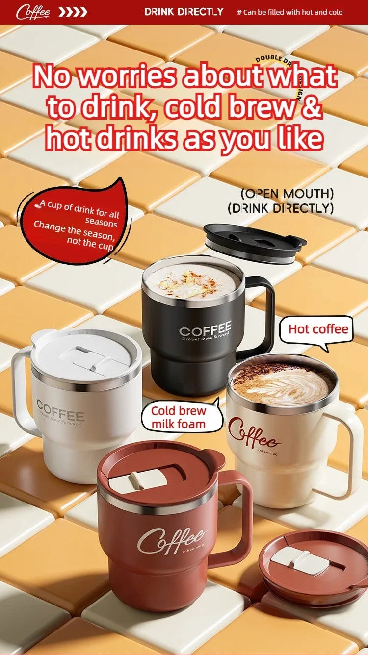 Double Wall Insulated Coffee Mug — 304 Stainless Steel with Handle