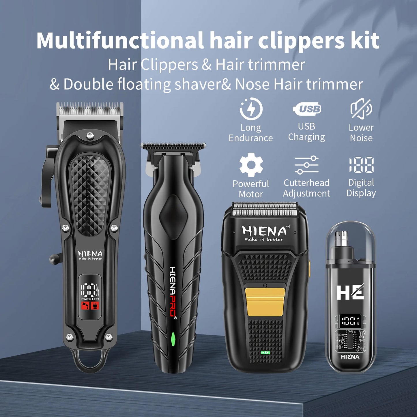 HIENA Electric Hair Trimmer & Grooming Kit — Rechargeable Multi-Purpose Clipper