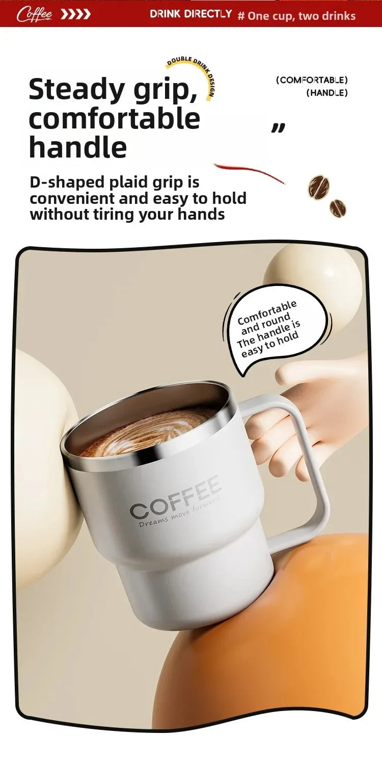 Double Wall Insulated Coffee Mug — 304 Stainless Steel with Handle