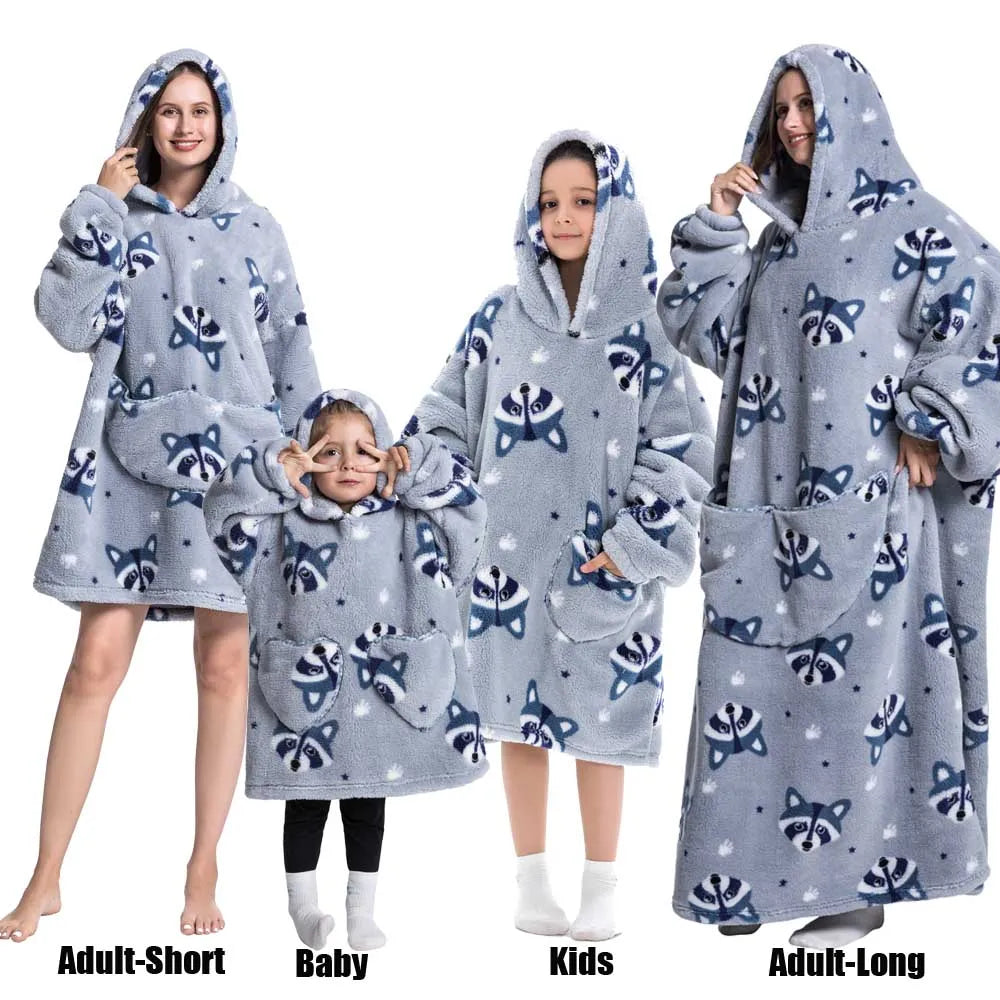 Oversized Cartoon Fleece Hoodie Blanket