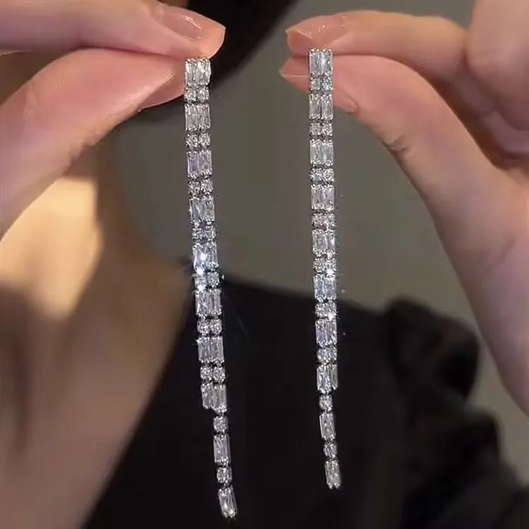 Fashion Luxury Geometric Dangle Drop Earrings for Women Wedding Party Jewelry Accessories Gorgeous Cubic Zirconia Bridal Brincos