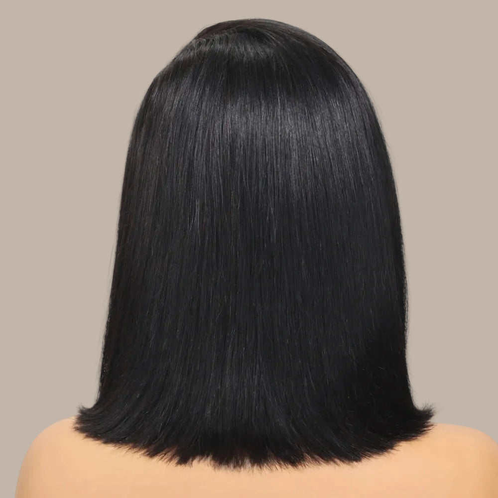 4x4 Lace Closure Bob Wig With Side Swept Bangs 100% Human Hair Glueless Wig Ready To Wear