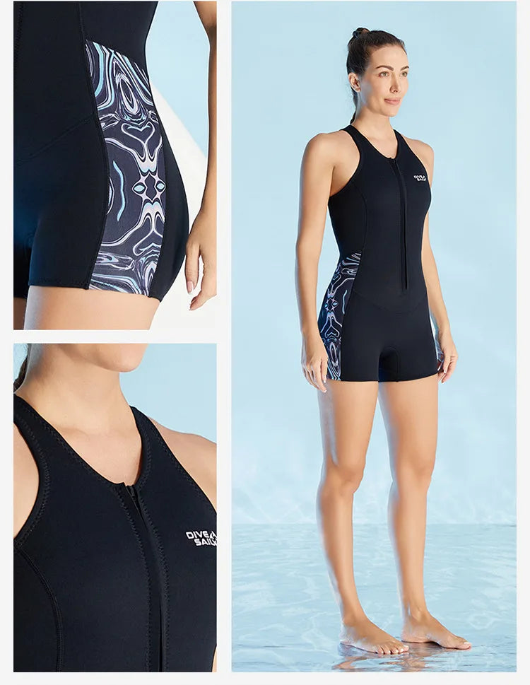 Women's 2mm Neoprene Wetsuit — Sleeveless Front Zip for Surfing & Swimming