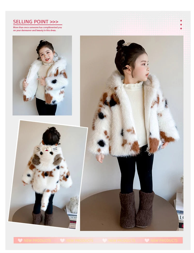Adorable Faux Fur Cat Coat for Kids — Warm Winter Jacket