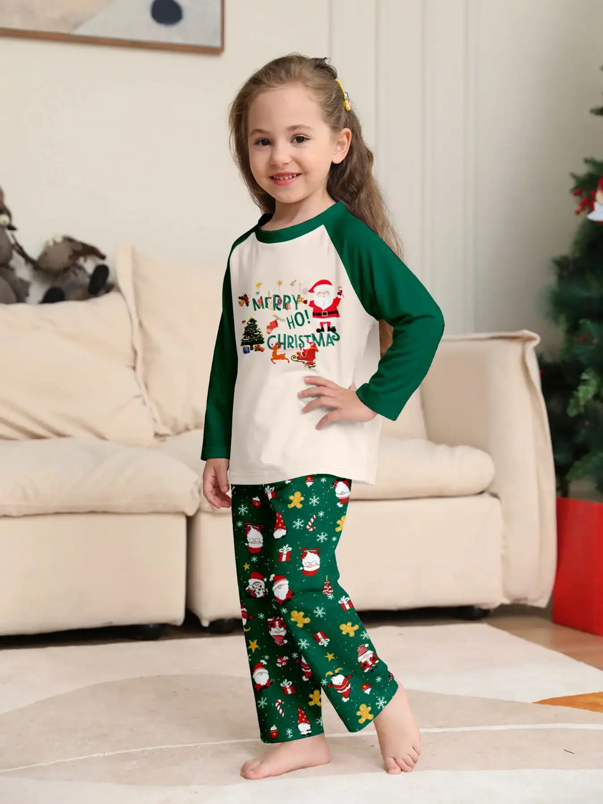 Christmas Family Matching Pajamas, Green Pattern Set for Mom, Dad & Kids