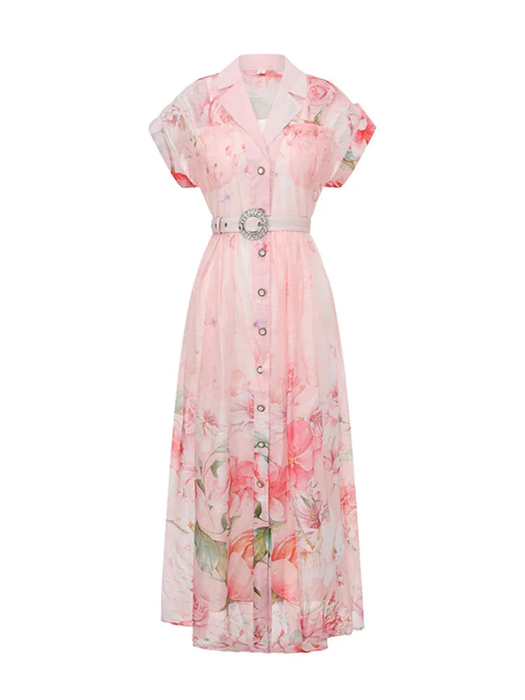 Women's French Countryside Chiffon Printed Dress — Raglan Sleeve A-Line