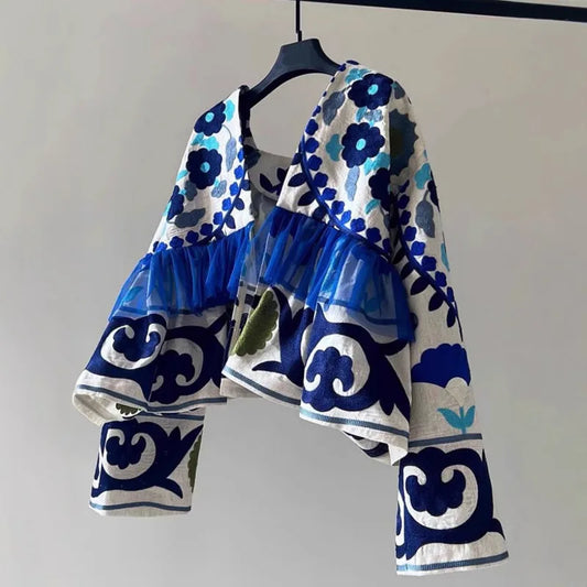 Women's Floral Embroidered Cardigan — Loose Fit Long Sleeve Top