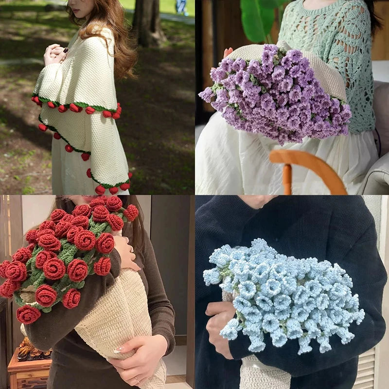 Handmade Crochet Flower Blanket Rose Bouquet Sofa Blankets Ramo Tulip Knitting Finished Blanket Mother's Day Gift Manta de rosas