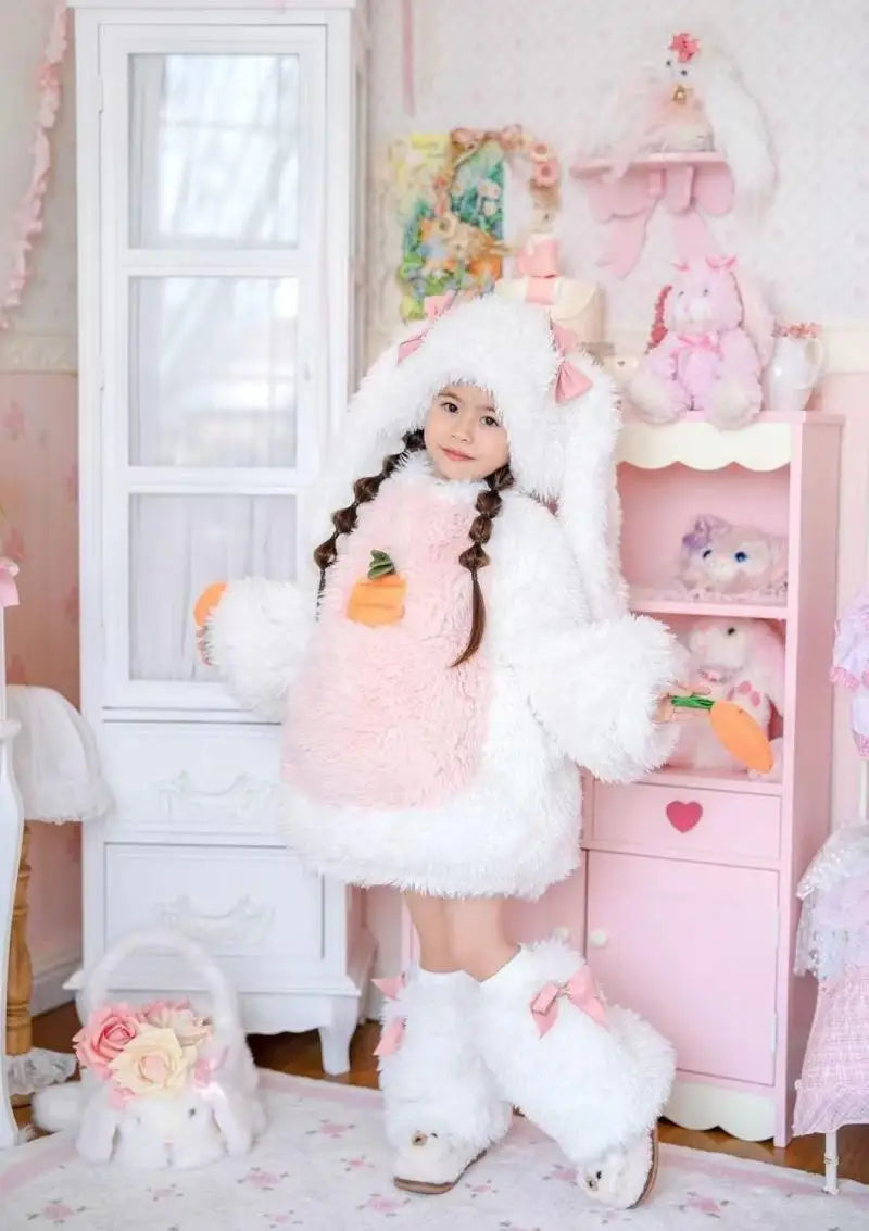 Kawaii Children Plush Rabbit Cosplay Costume Set — Warm Winter Outfit for Girls