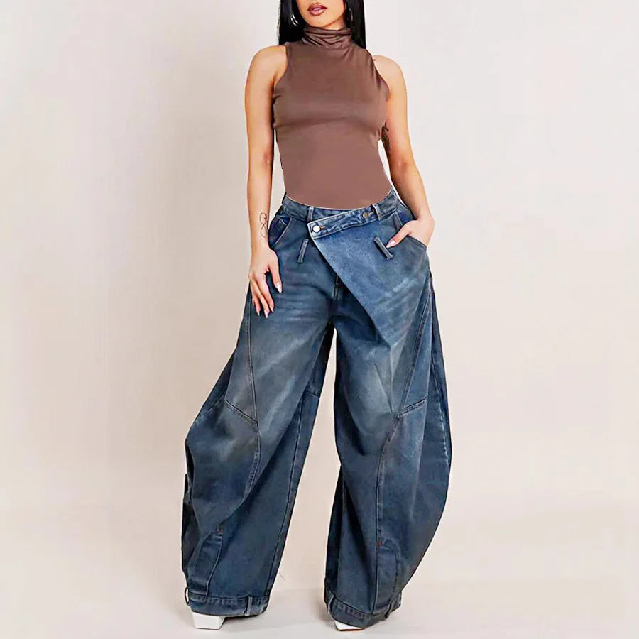 Women's Vintage Wide Leg Denim Jeans — Punk Streetwear Distressed