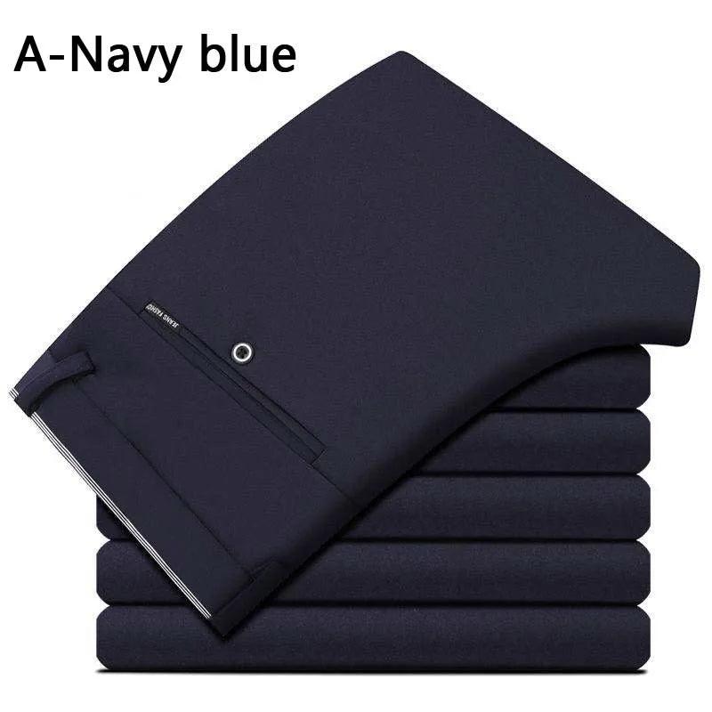 Men's Slim Straight Dress Pants – Elastic Waist Formal Trousers (Size 28–40)