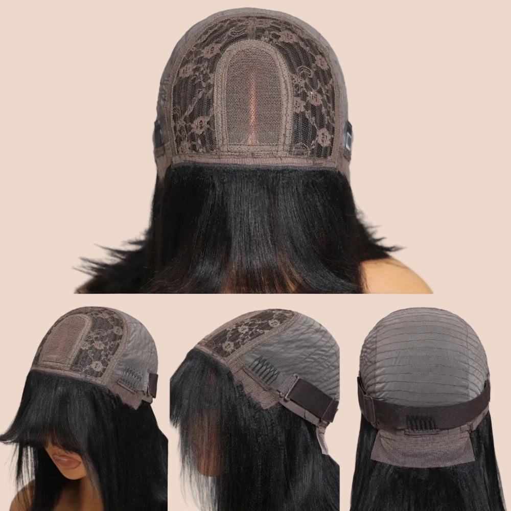 Brown Colored Loose Wave Wig With Bangs 4x2 Lace Short Bob Wig Human Hair Glueless Wig 150% Density