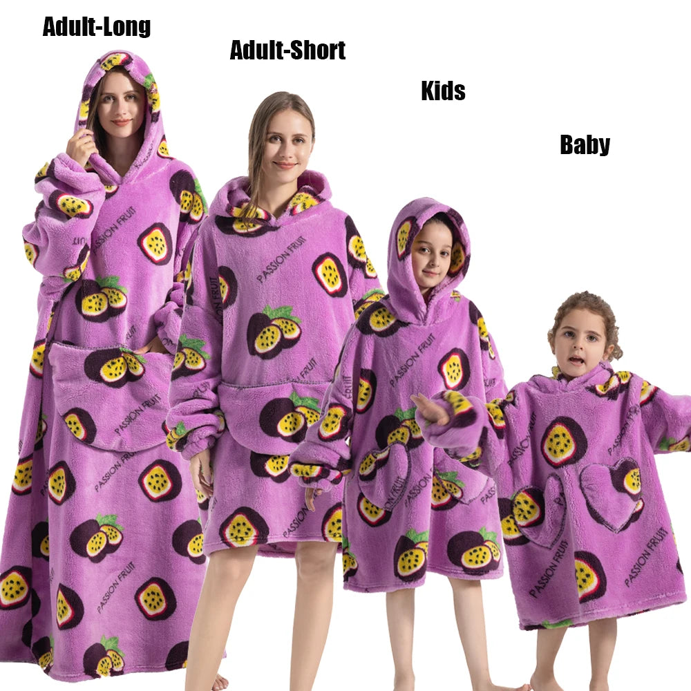 Oversized Cartoon Fleece Hoodie Blanket