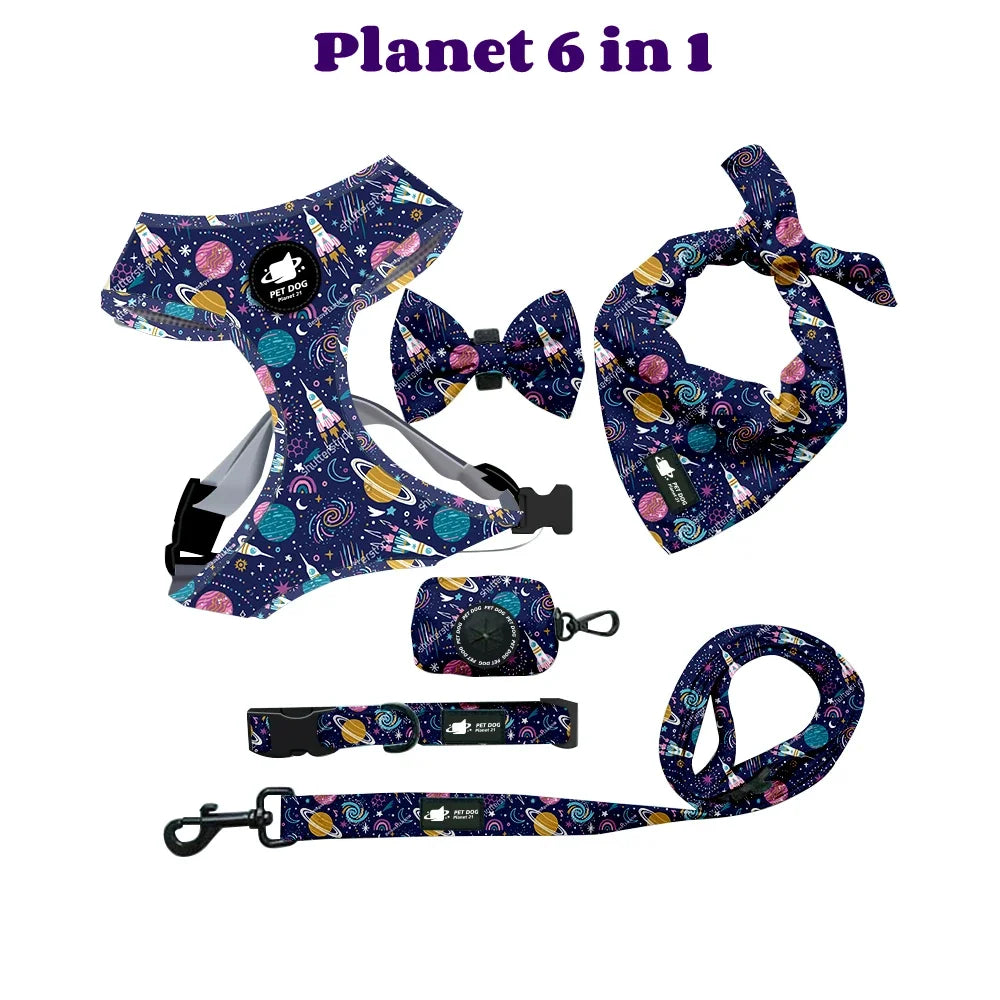 Personalized Dog Harness Suit Set — Vest, Collar, Leash, Scarf & More