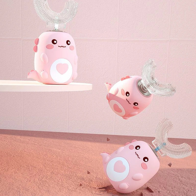 Kids Cartoon U-Shaped Sonic Electric Toothbrush — 360° Automatic Silicone, Rechargeable