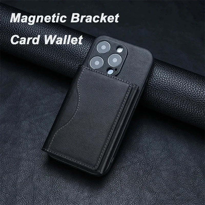 Magnetic Folding Phone Wallet & Stand — PU Leather
