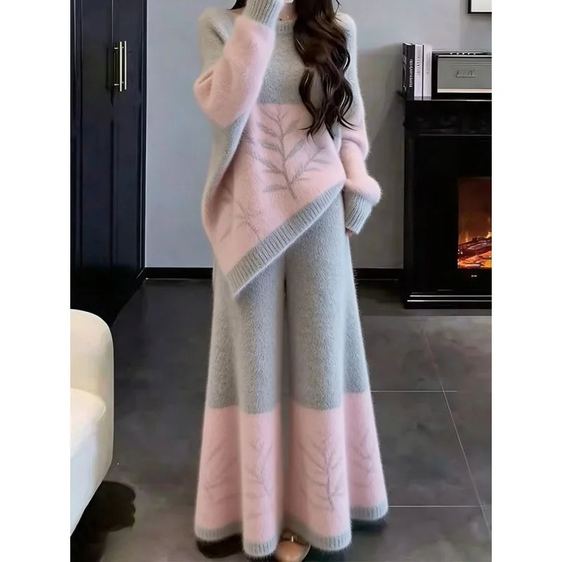 Elegant Soft Style Knit Sweater Skirt Set Women's Fashion Slimming High Waist A-Line Dress Casual Warm Long Sleeve round Neck