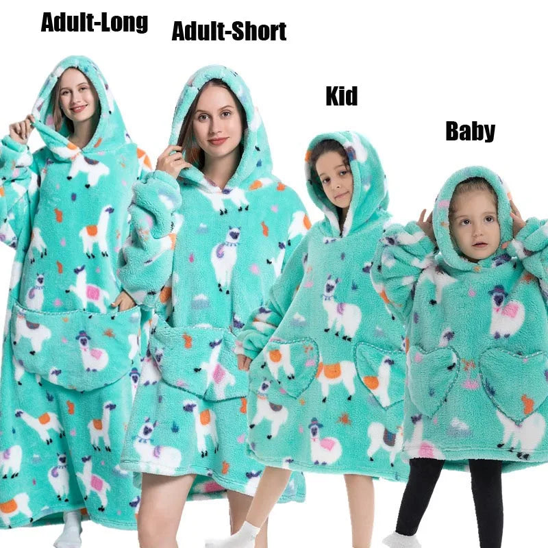 Oversized Cartoon Fleece Hoodie Blanket