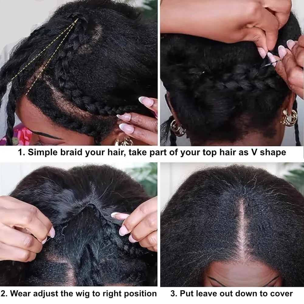 Yaki Straight V Part Wig 100% Human Hair — Minimal Leave Out | 150% Density