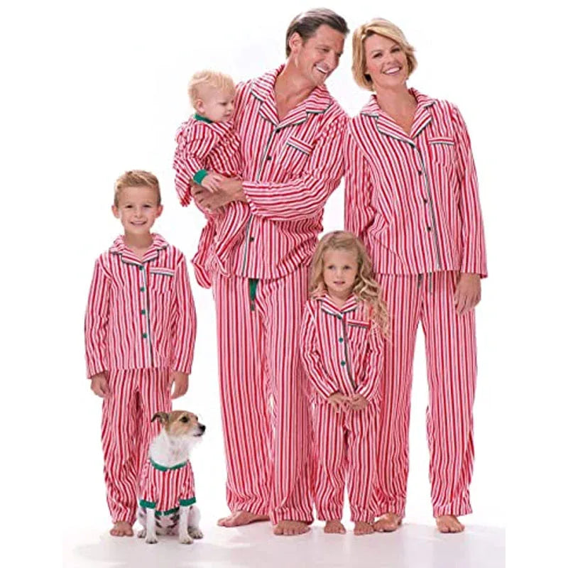 Matching Striped Christmas Family Pajamas for Adults, Kids, Babies & Dogs