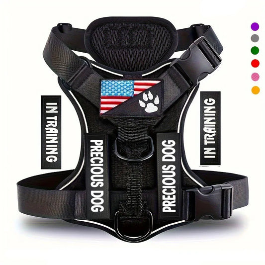 Service Dog Harness, Reflective Dog Vest Harness with 5 PCS Patches, Adjustable Soft Oxford Pet Harness, Inner Layer Mesh, Easy