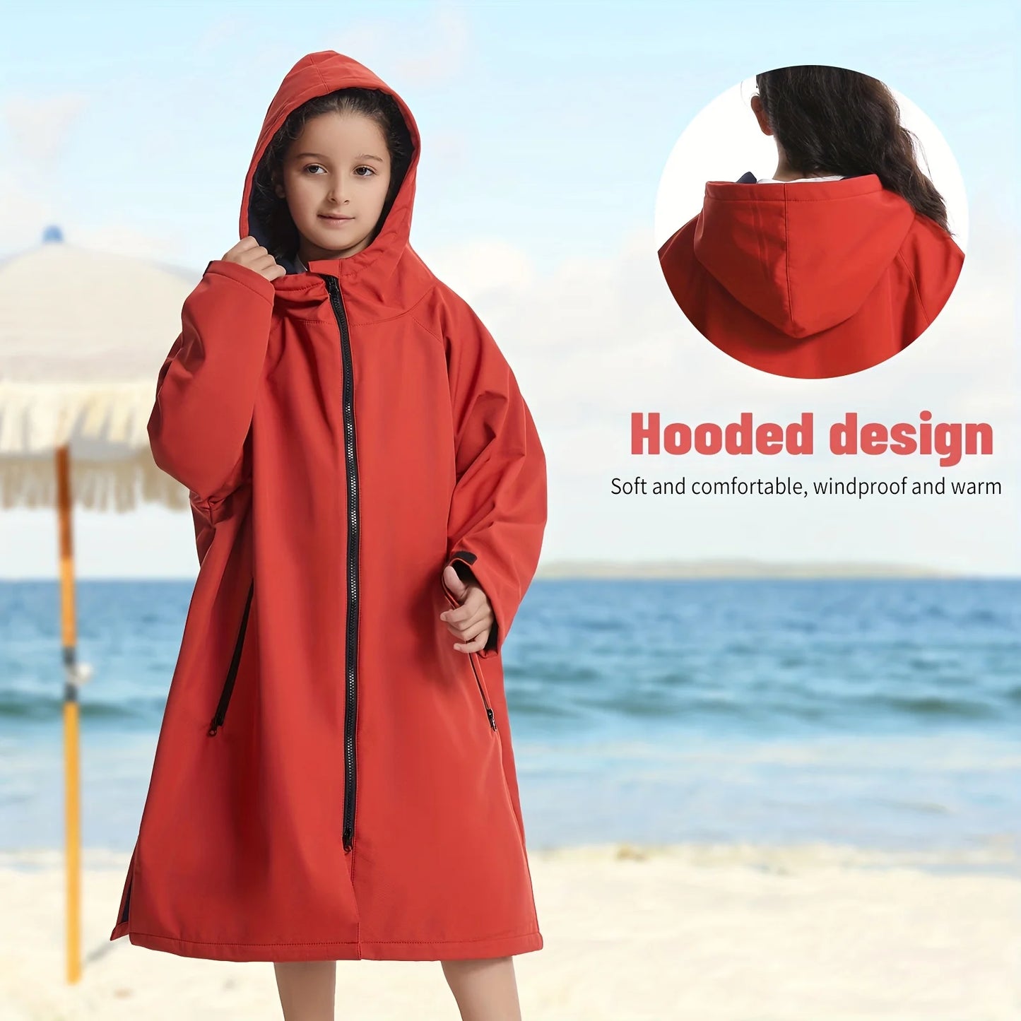 Long Sleeve Waterproof Surf Poncho – Hooded Windproof Changing Robe