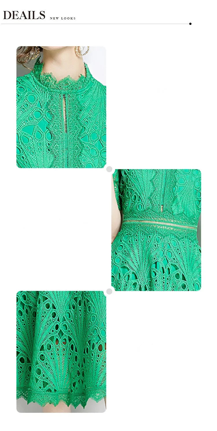 Women's Vintage High-End Lace Hollow-Out Long Dress — Slim Elegant Summer Gown
