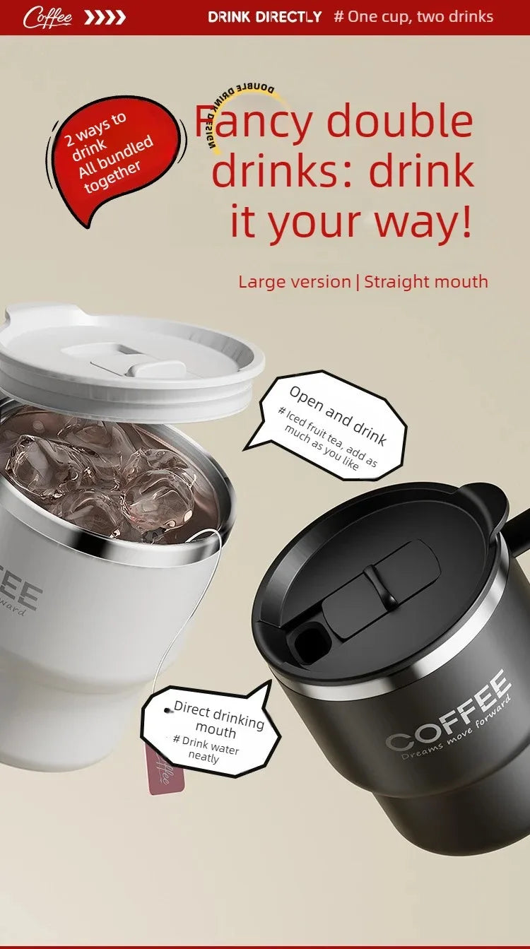 Double Wall Insulated Coffee Mug — 304 Stainless Steel with Handle