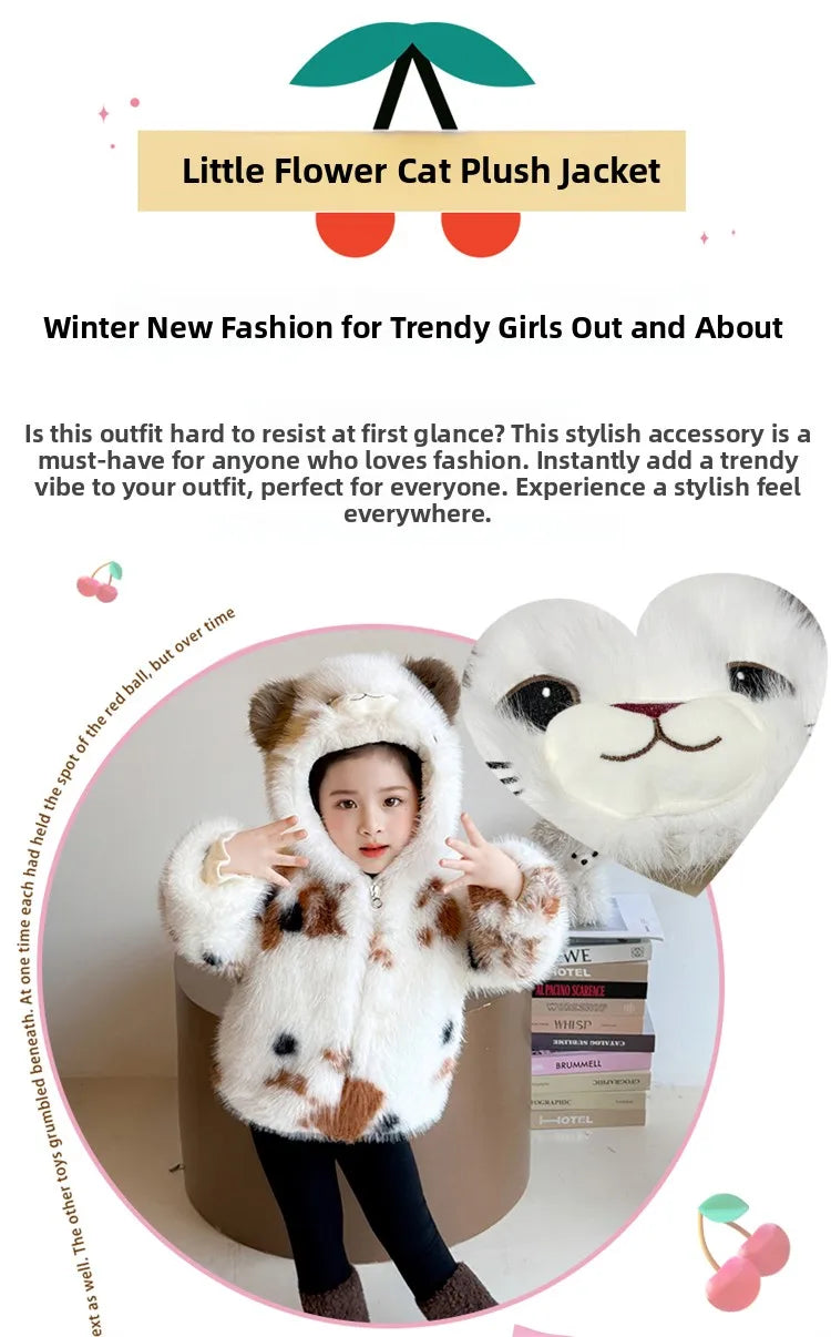 Adorable Faux Fur Cat Coat for Kids — Warm Winter Jacket