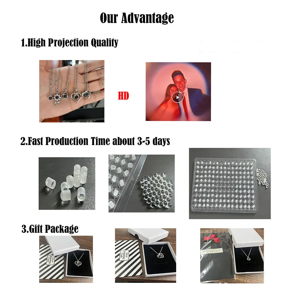 Personalized Photo Projection Necklace – Custom Heart Pendant with Your Picture Inside