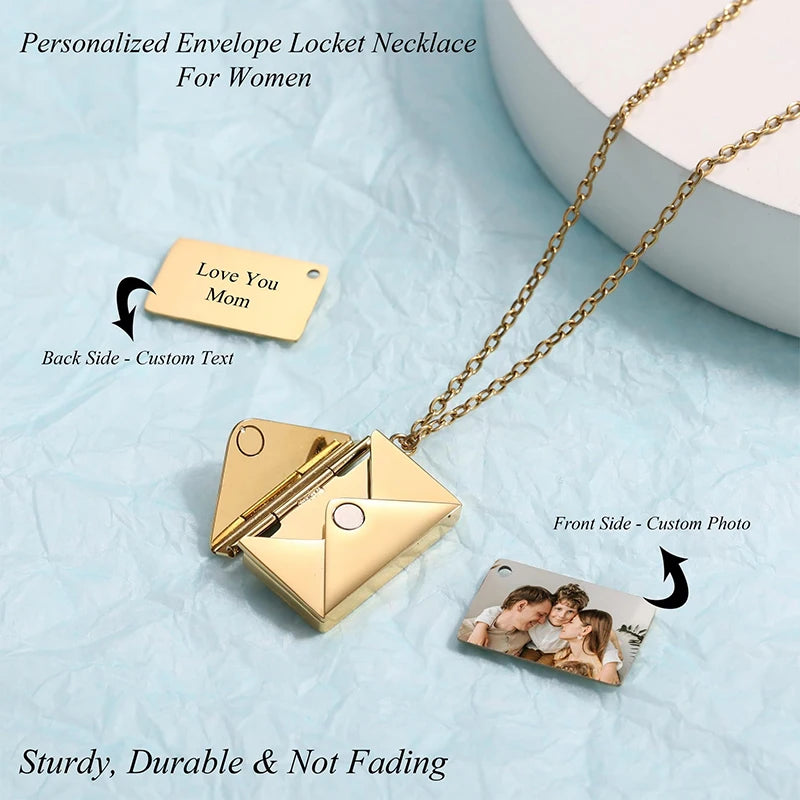 Personalized Photo & Text Envelope Locket Necklace
