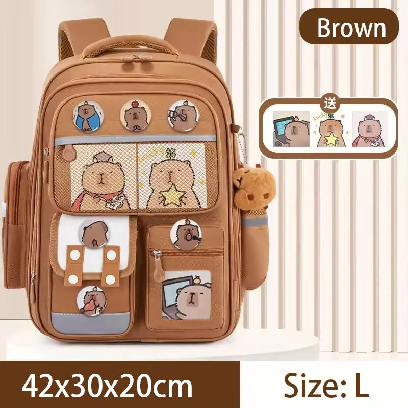 Capybara Kids Backpack — Large Capacity Anime School Bag for Boys & Girls