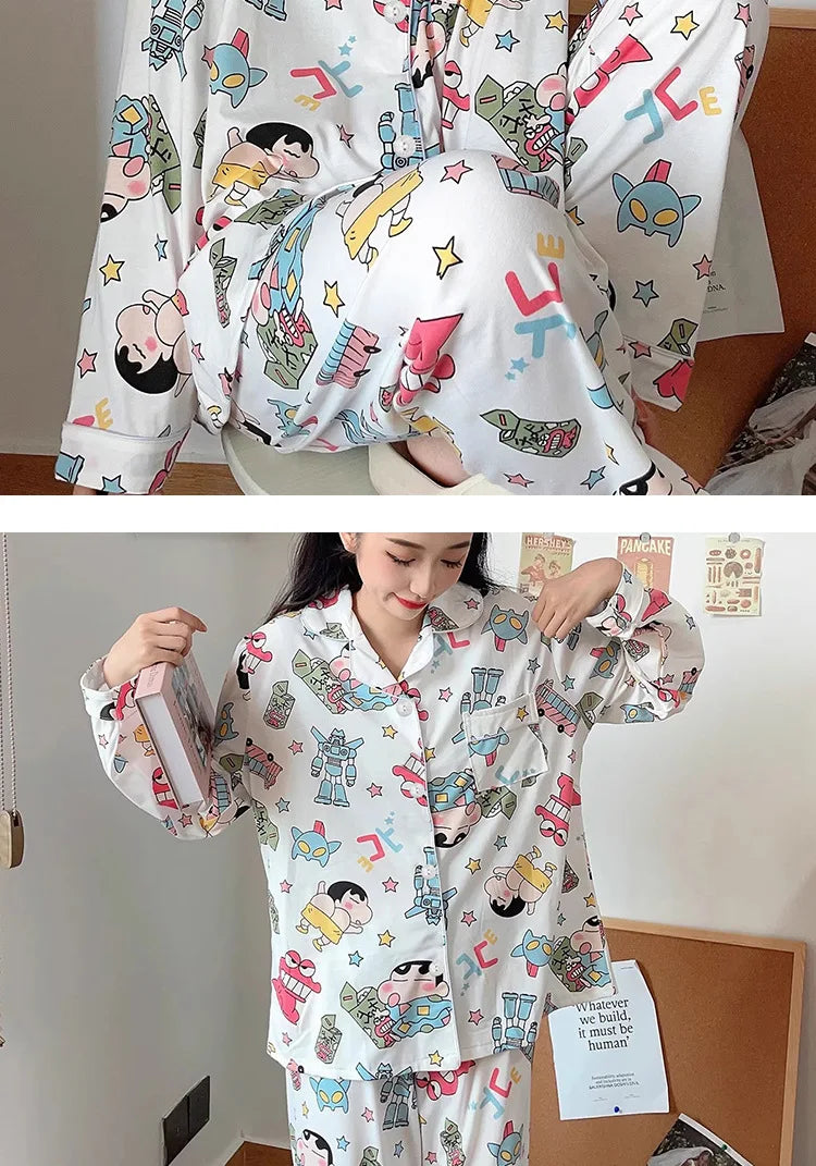 Cute Crayon Shin-Chan Pajamas Two-Piece Set — Women's Cartoon Loungewear