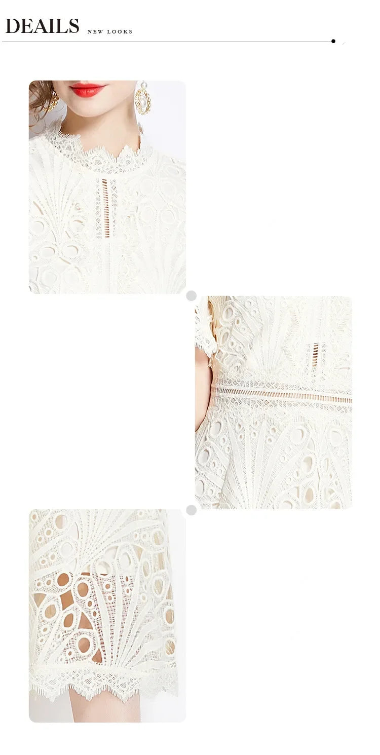 Women's Vintage High-End Lace Hollow-Out Long Dress — Slim Elegant Summer Gown