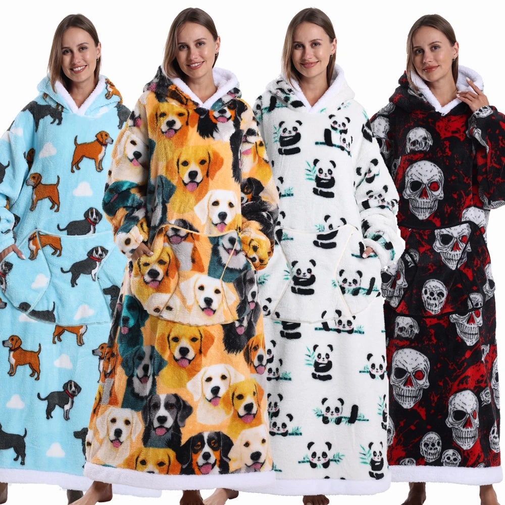 Cartoon Wearable Blanket Hoodie for Adults