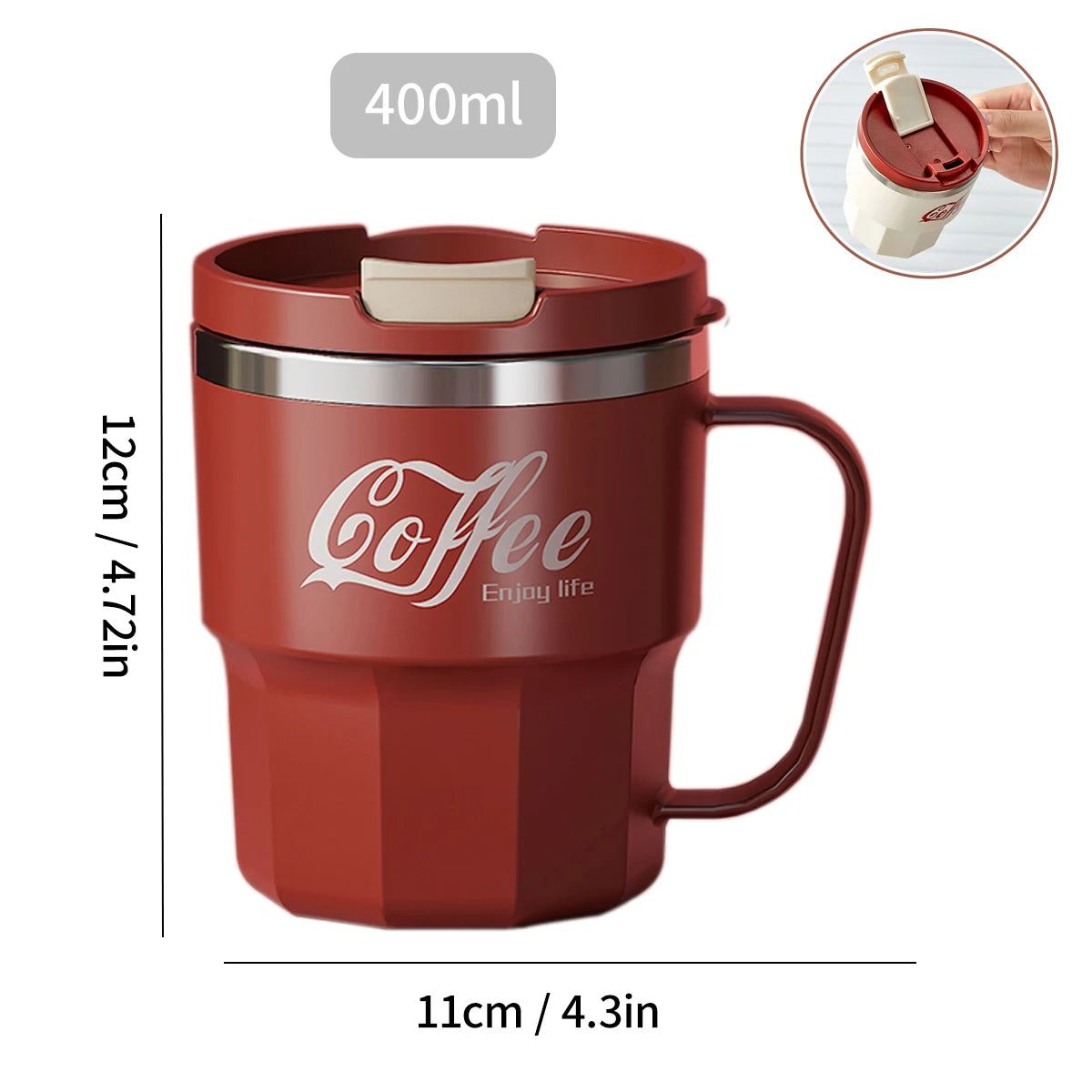 Double Wall Insulated Coffee Mug — 304 Stainless Steel with Handle