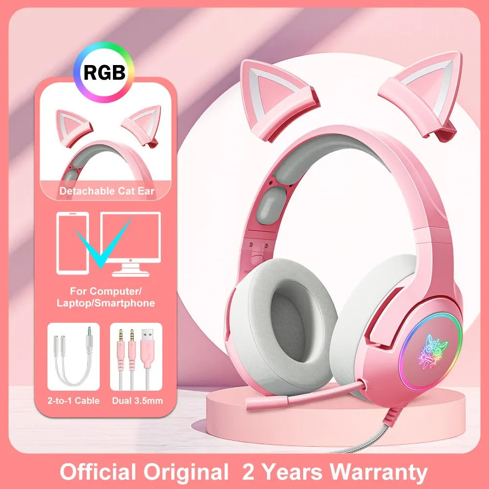 ONIKUMA K9 RGB Gaming Headset with Cat Ears & HD Mic